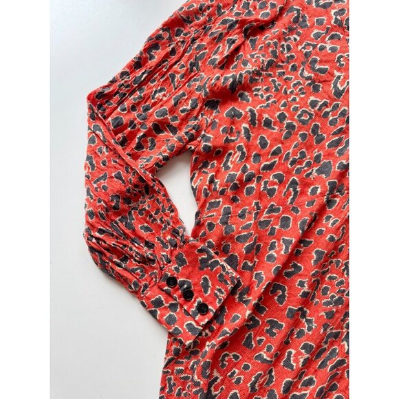 FREE PEOPLE C'est Moi Orange Leopard Printed Long Duster Maxi Blouse Top, Size M - Picture 7 of 15